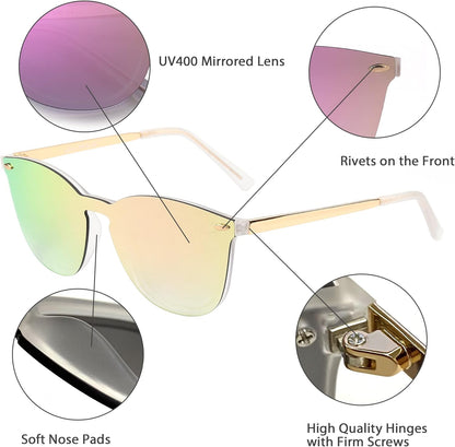 Trendy Rimless Mirrored Sunglasses Reflective Sun Glasses for Women Men